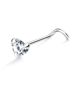 CZ Heart Shaped Silver Curved Nose Stud NSKB-114
